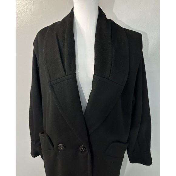 CAROL HORN VTG 100% Wool Black OverCoat Shawl Collar Lined Long Jacket Sz 10 EUC - Picture 2 of 8